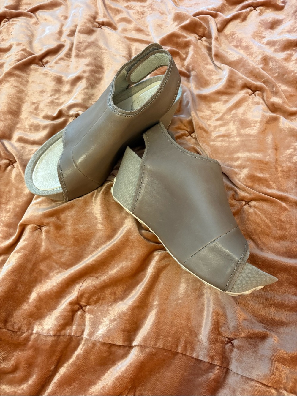 Womens Japanese Brown Leather Open-Toe Wedge Platform Sandals Casual Chic